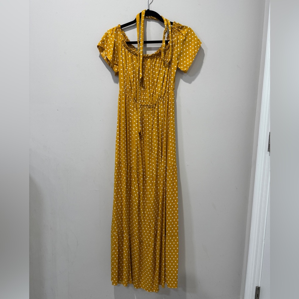 Yellow Polka Dot Off-Shoulder Dress